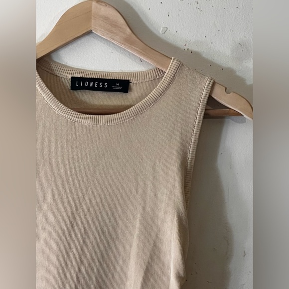 Lioness Military Minds Mini Dress in a camel color with ruched sides - Picture 4 of 16